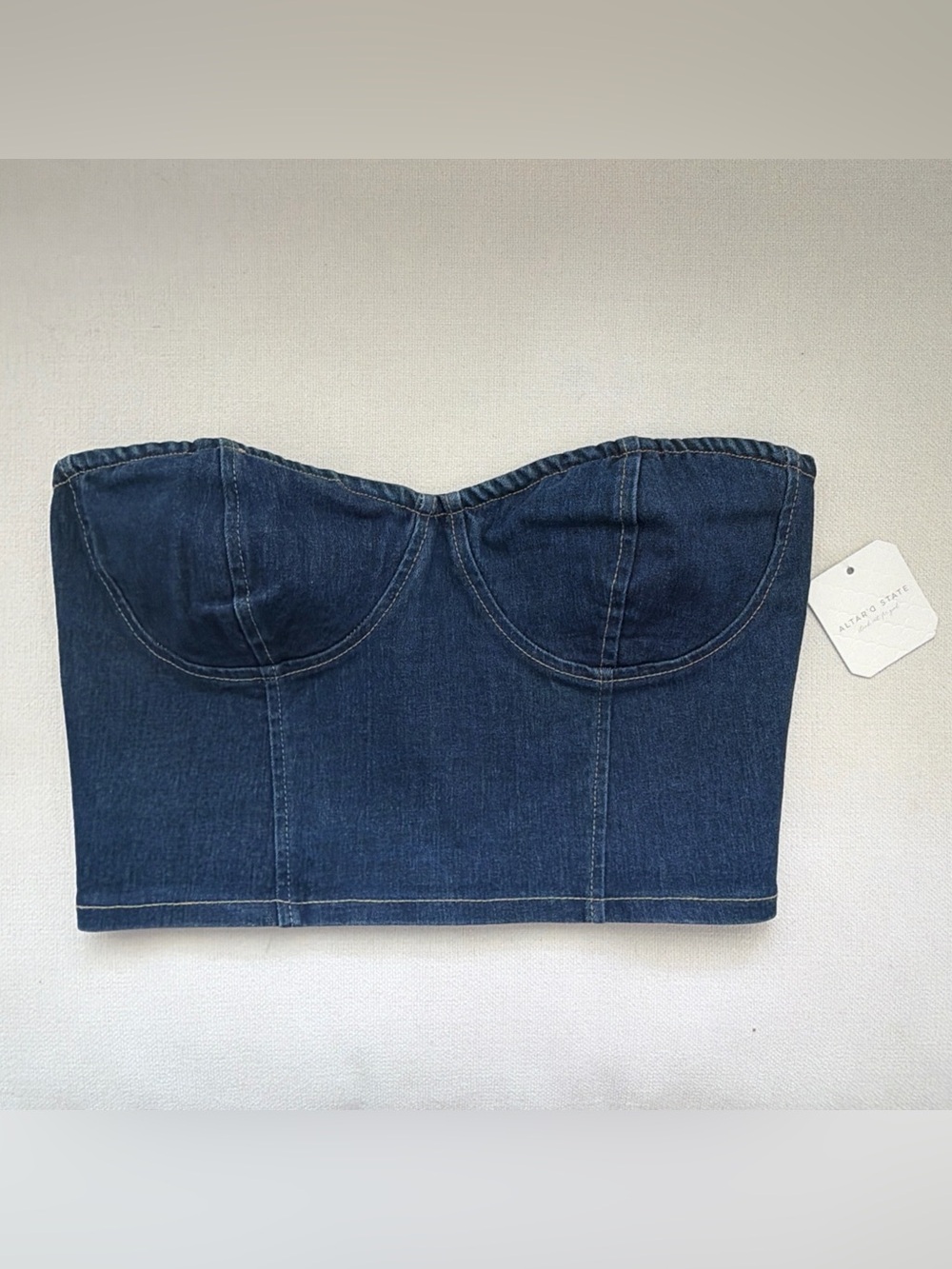Altar’d State Dark Wash Blue Denim Strapless Cropped Tube Top Size Medium NWT